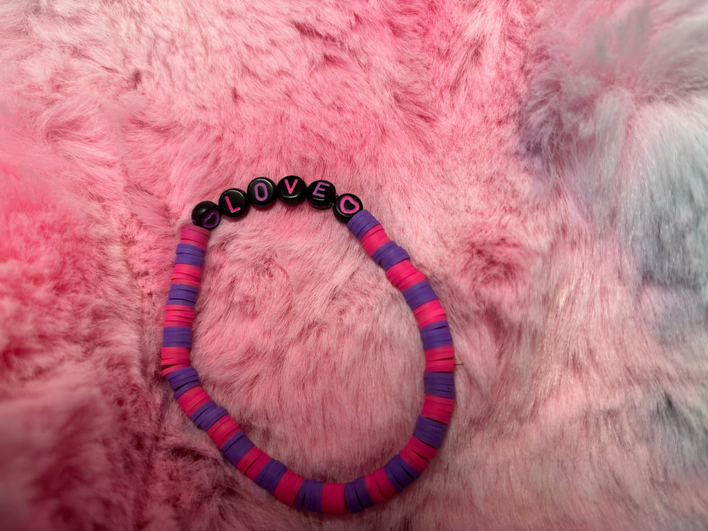 Love Clay and Letter Bead Stretch Bracelet