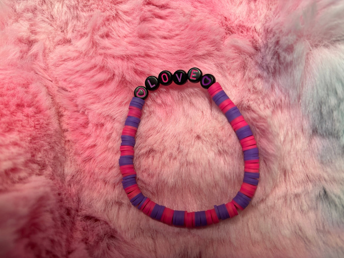 Love Clay and Letter Bead Stretch Bracelet