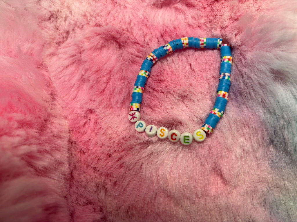 Pisces Clay and Rainbow Letter Bead Stretch Bracelet