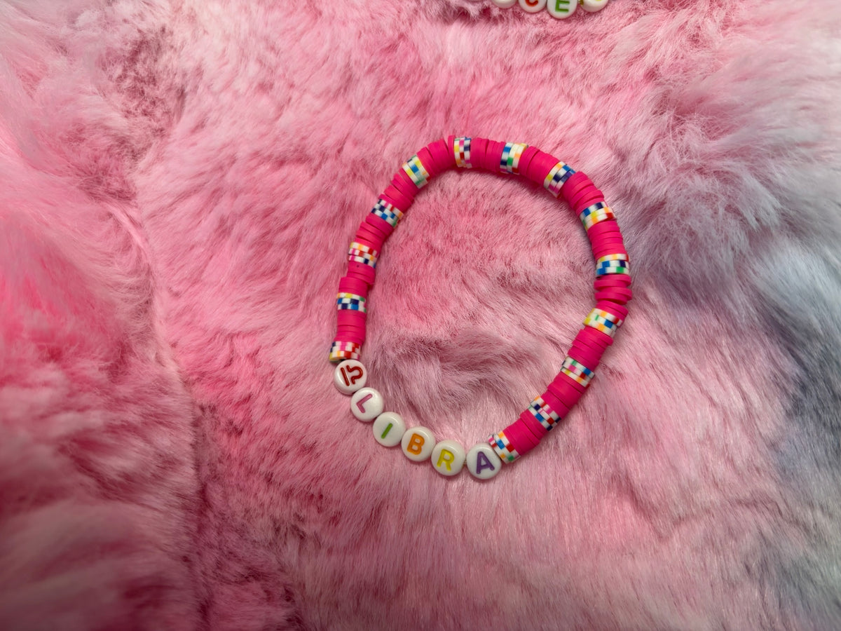 Libra Clay and Rainbow Letter Bead Stretch Bracelet