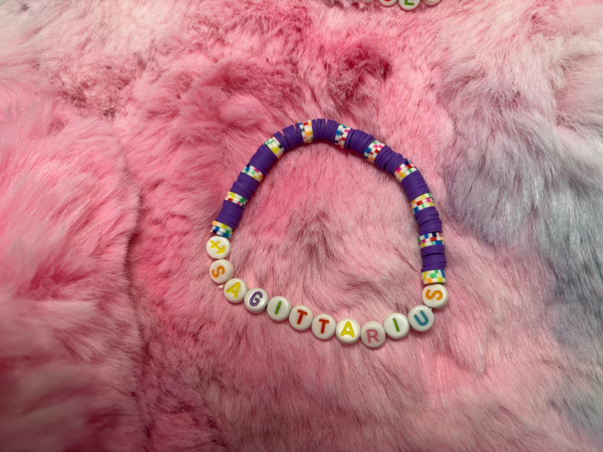 Sagittarius Clay and Rainbow Letter Bead Stretch Bracelet