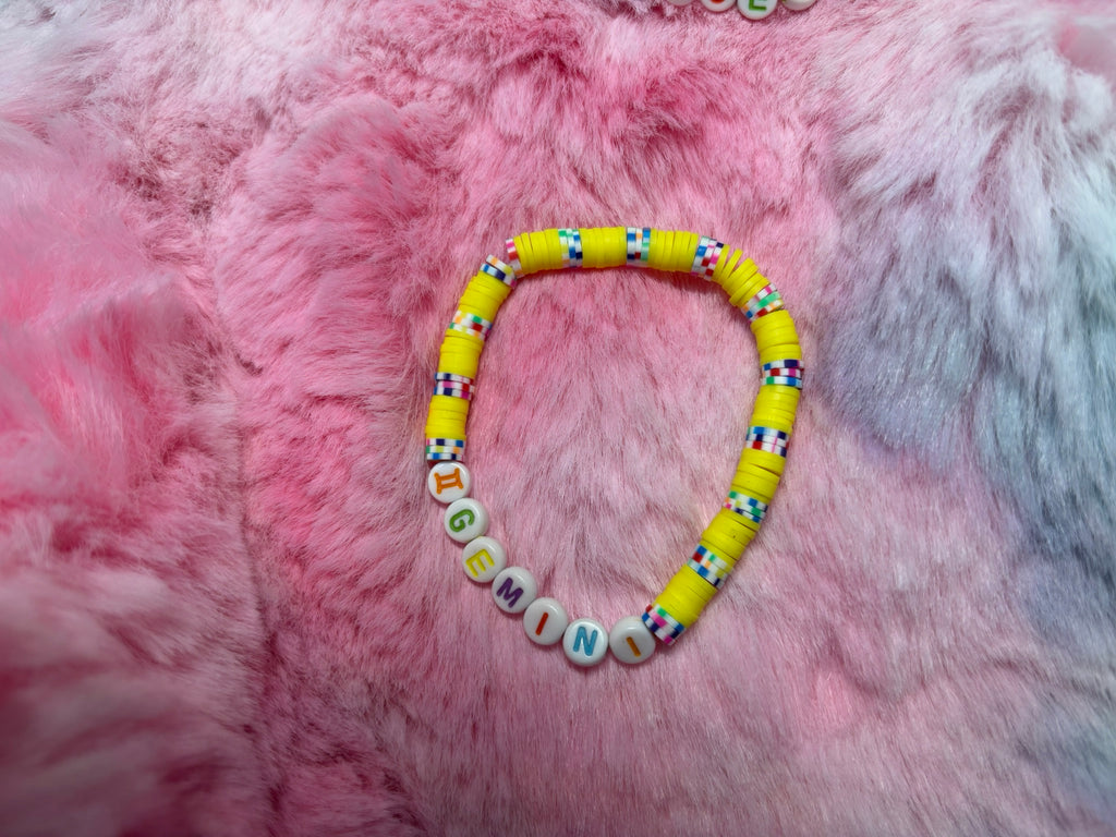 Gemini Clay and Rainbow Letter Bead Stretch Bracelet