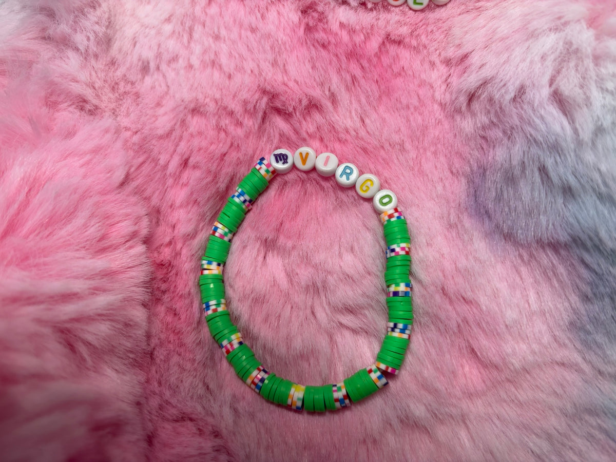 Virgo Clay and Rainbow Letter Bead Stretch Bracelet