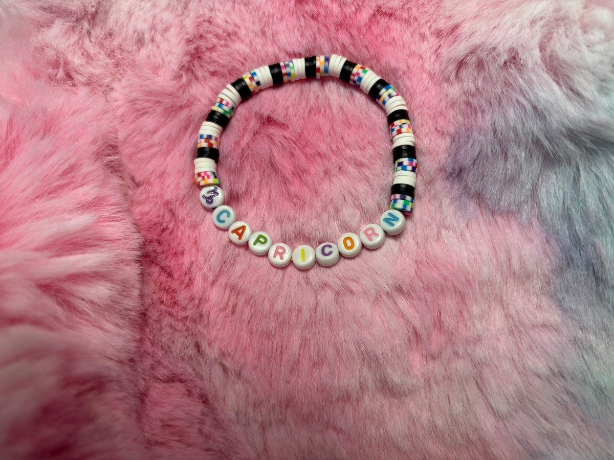 Capricorn Clay and Rainbow Letter Bead Stretch Bracelet