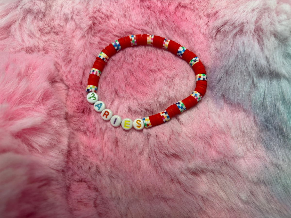 Aries Clay and Rainbow Letter Bead Stretch Bracelet