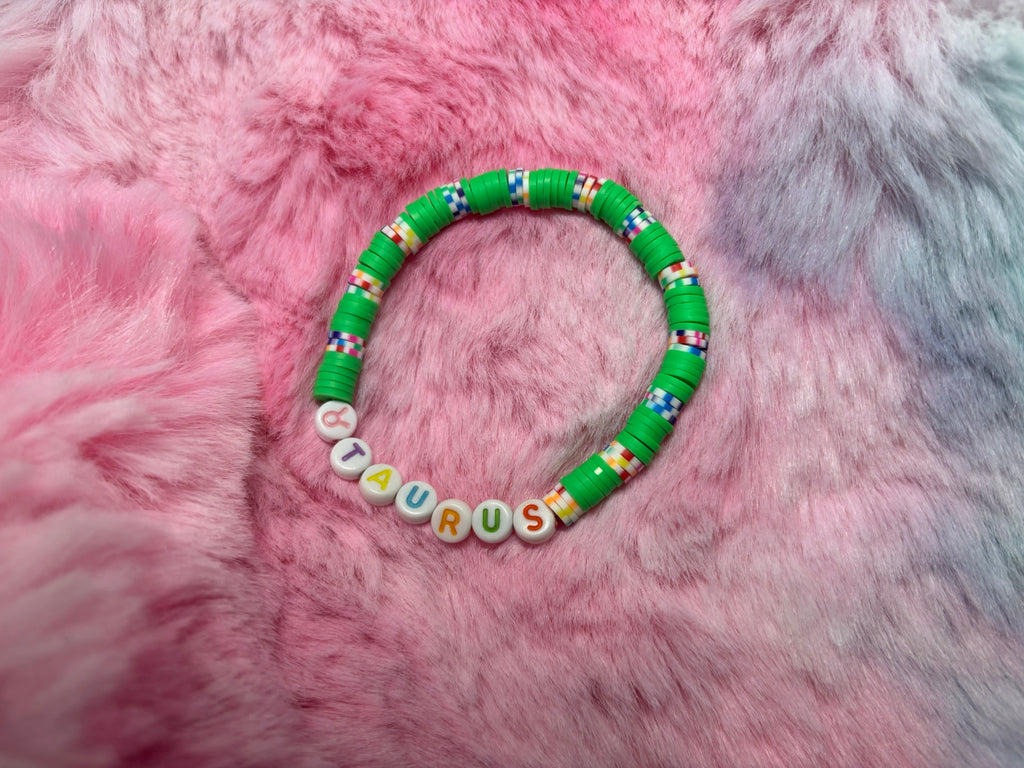 Taurus Clay and Rainbow Letter Bead Stretch Bracelet