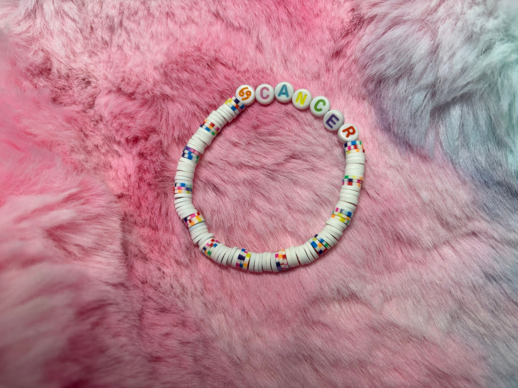Cancer Clay and Rainbow Letter Bead Stretch Bracelet