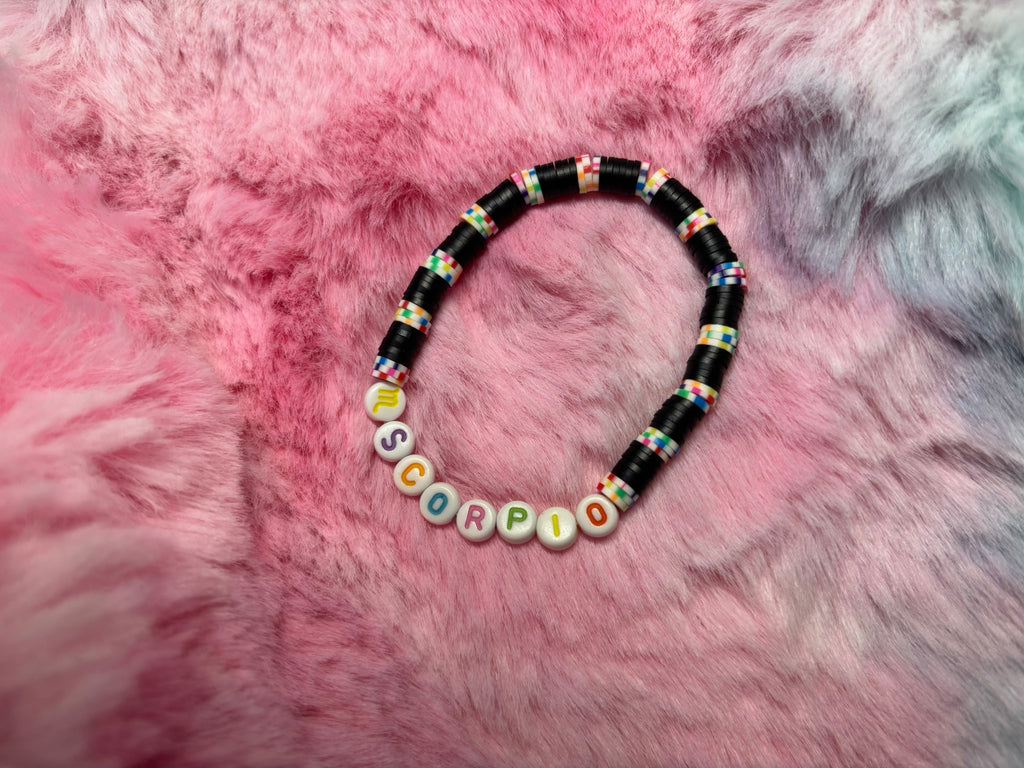 Scorpio Clay and Rainbow Letter Bead Stretch Bracelet