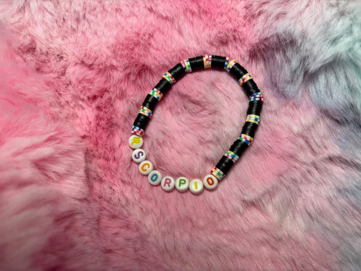 Scorpio Clay and Rainbow Letter Bead Stretch Bracelet